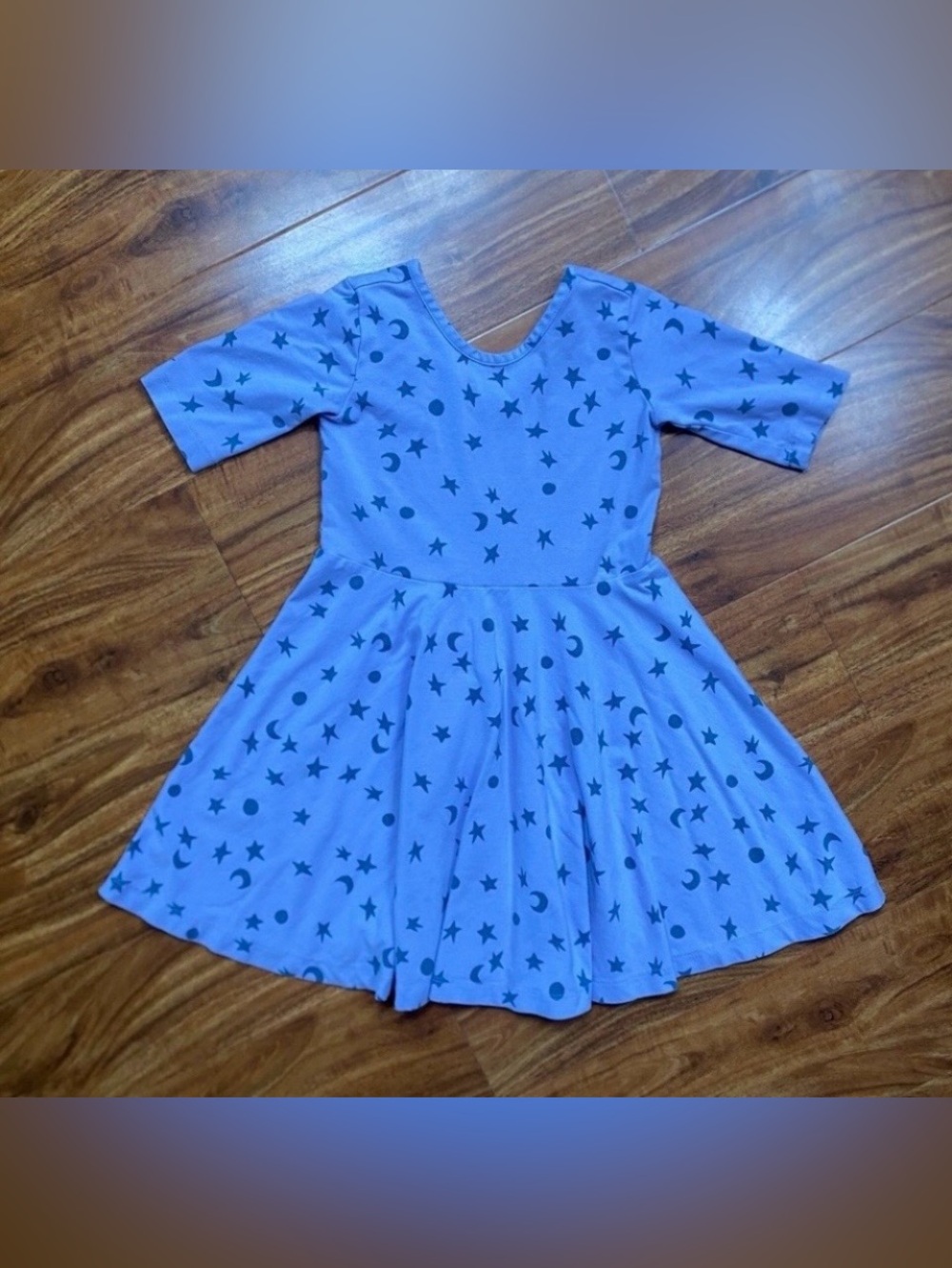 Hanna Andersson Girls Blue Purple Star Skater Dress Size 5 Cottagecore Coastal